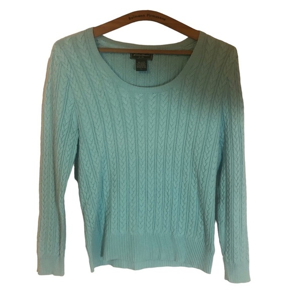 Eddie Bauer Teal Cable Knit Round Neck Sweater Size L - Picture 1 of 6